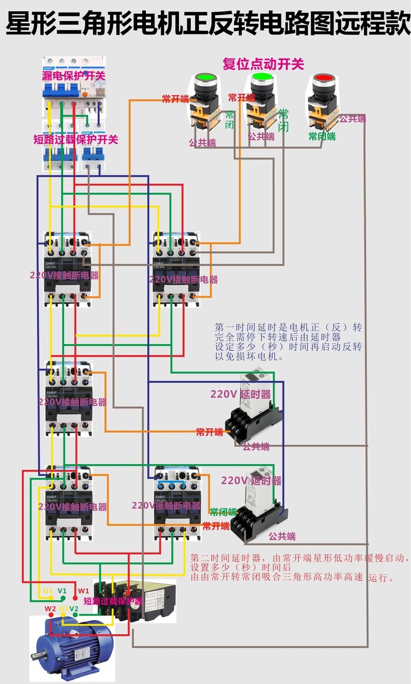 星形 三角形 三相交流 电机 延时器 接线 正反转 点动开关 接触器继电器 接线示意图 ... ...